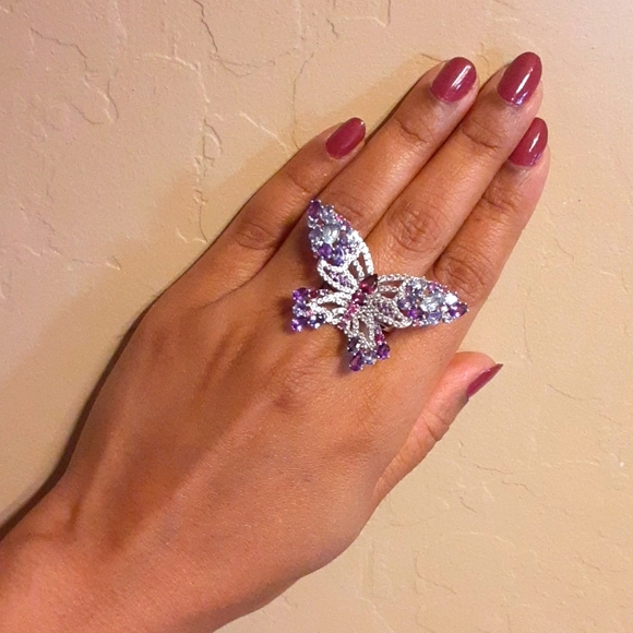 PRICE IS FIRM. 925 Genuine Multi Gemstones Butterfly Ring. - Picture 10 of 11